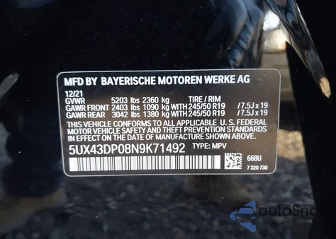 2022 BMW X3 Sdrive30I from USA, damaged, VIN 5UX43DP08N9K71492